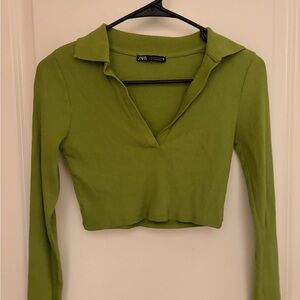 Zara Olive Green Ribbed Crop Top